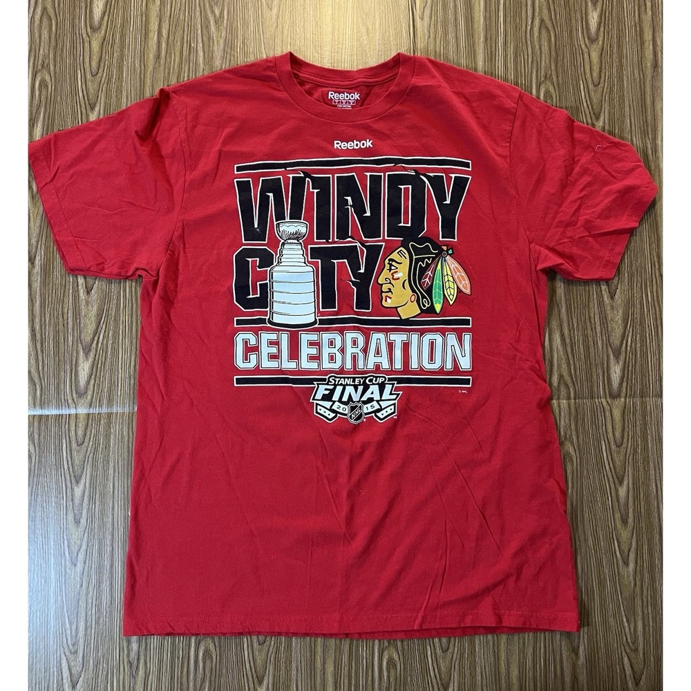 Chicago Blackhawks Shirt Mens Large Red NHL Hockey Reebok 2015 Stanley Cup Final